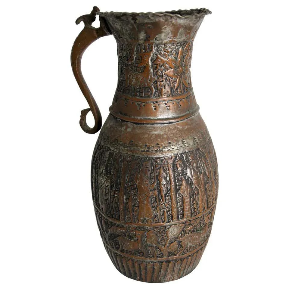 Antique Islamic Middle Eastern Tinned Copper Ewer - 13