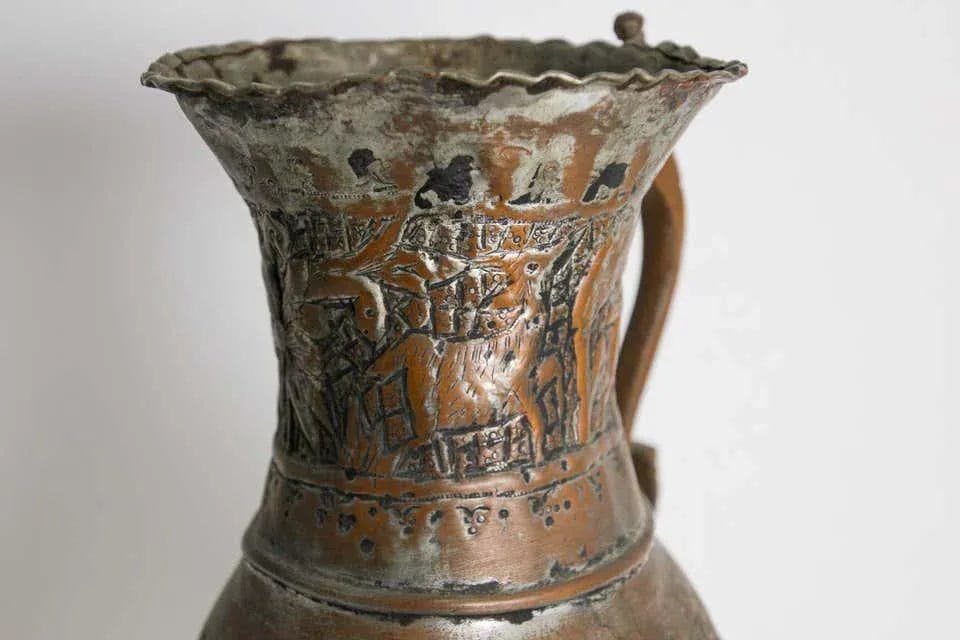 Antique Islamic Middle Eastern Tinned Copper Ewer - 2