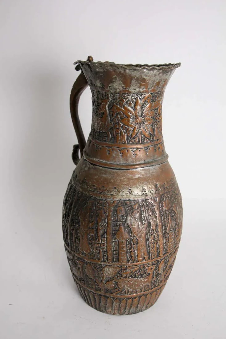 Antique Islamic Middle Eastern Tinned Copper Ewer - 3