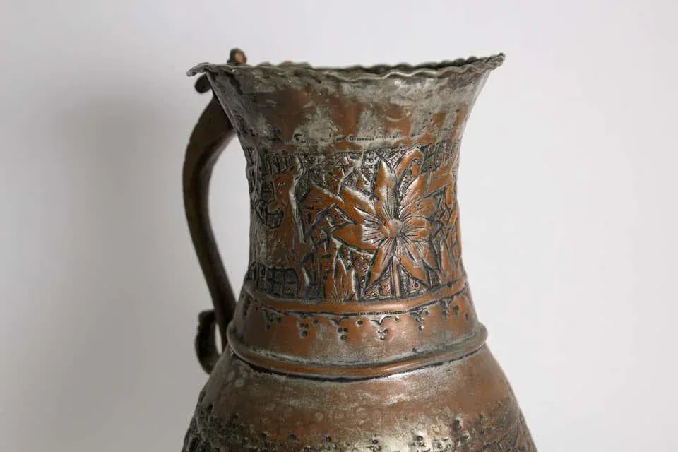 Antique Islamic Middle Eastern Tinned Copper Ewer - 5