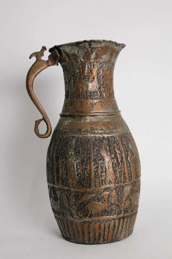 Antique Islamic Middle Eastern Tinned Copper Ewer - 6