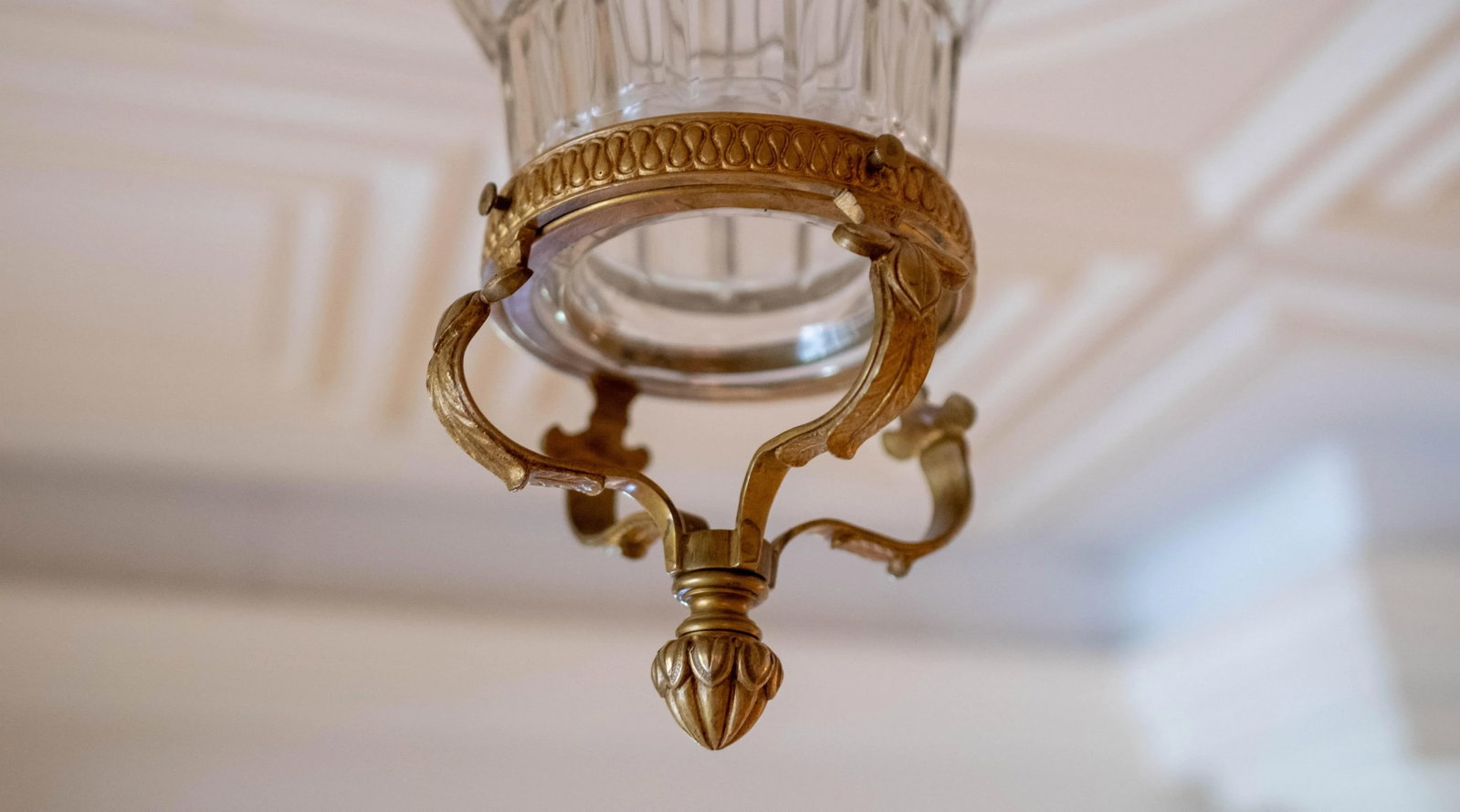 Vintage French Bronze & Etched Crystal Crown Ceiling Mount Chandelier - 9