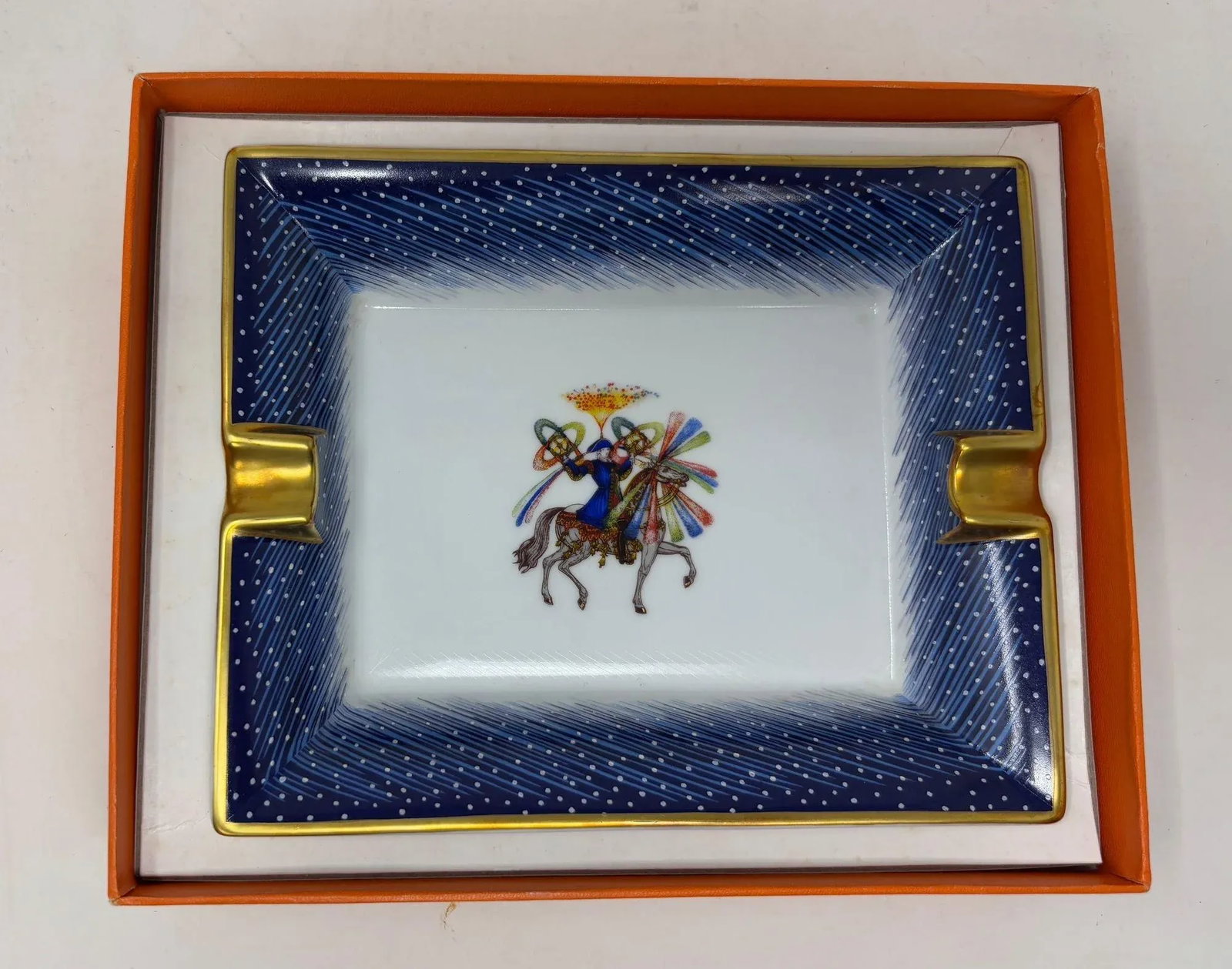 1980s Hermès "Feux D'Artifice" Blue Porcelain Ashtray Catchall Made in France - 11