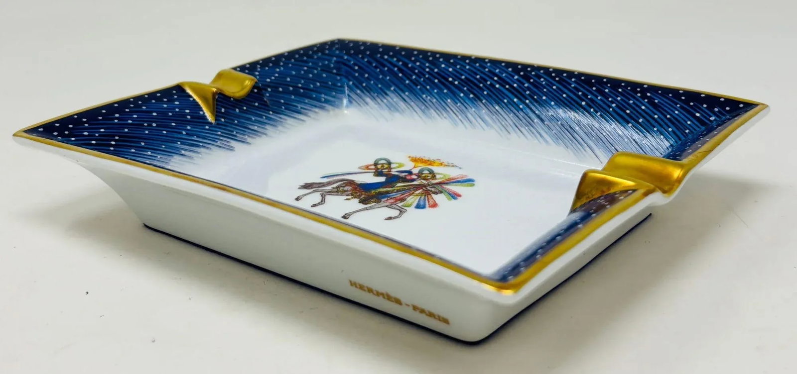 1980s Hermès "Feux D'Artifice" Blue Porcelain Ashtray Catchall Made in France - 12