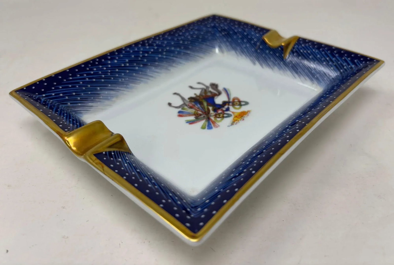 1980s Hermès "Feux D'Artifice" Blue Porcelain Ashtray Catchall Made in France - 14