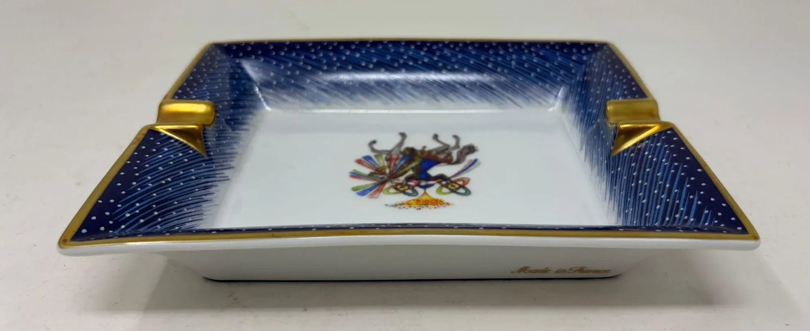 1980s Hermès "Feux D'Artifice" Blue Porcelain Ashtray Catchall Made in France - 18