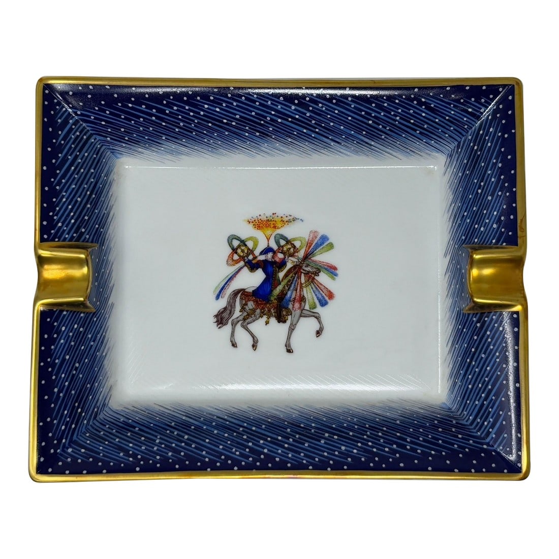 1980s Hermès "Feux D'Artifice" Blue Porcelain Ashtray Catchall Made in France: Rare 1980s Hermès "Feux d'Artifice" Blue Porcelain Ashtray – Limited Edition, Made in France Discover this exquisite vintage Hermès porcelain ashtray from the 1980s, featuring the