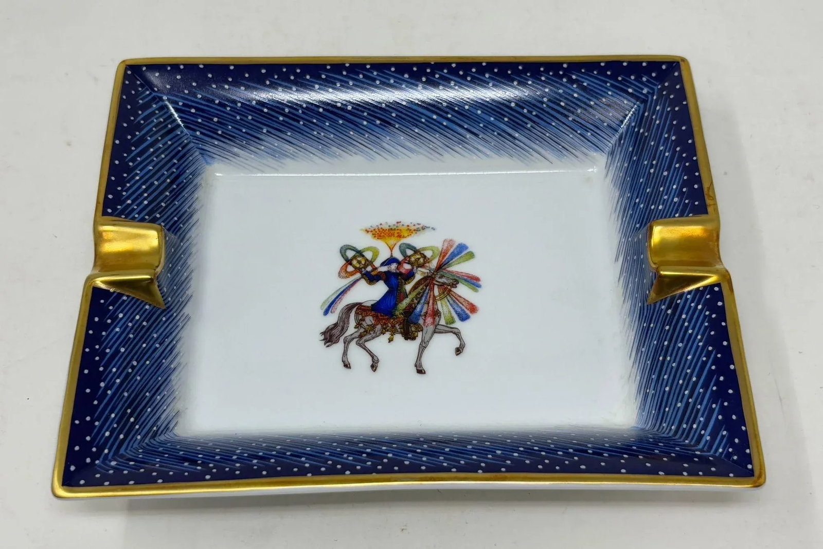 1980s Hermès "Feux D'Artifice" Blue Porcelain Ashtray Catchall Made in France - 2