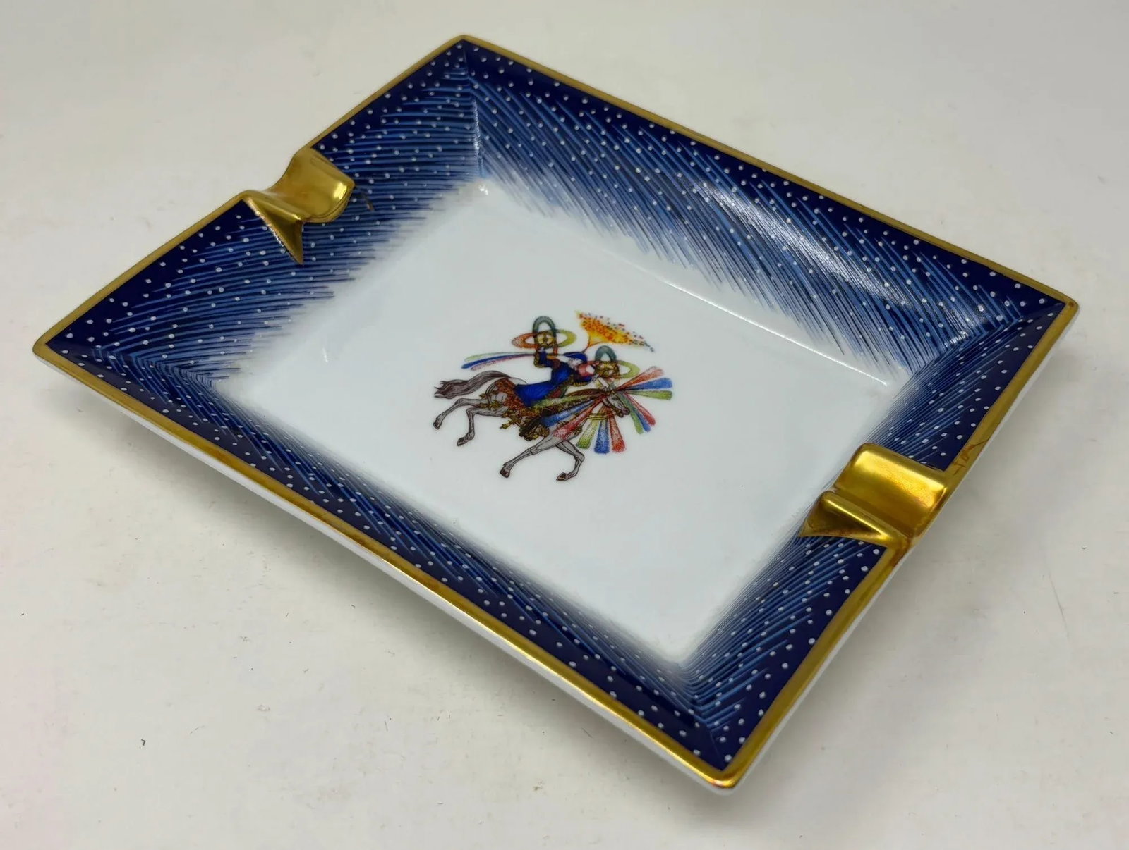 1980s Hermès "Feux D'Artifice" Blue Porcelain Ashtray Catchall Made in France - 4