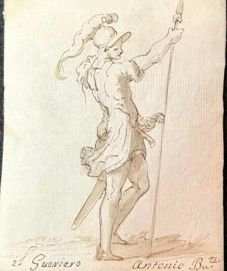 Pair of Italian Old Master Drawings of Soldiers - 3