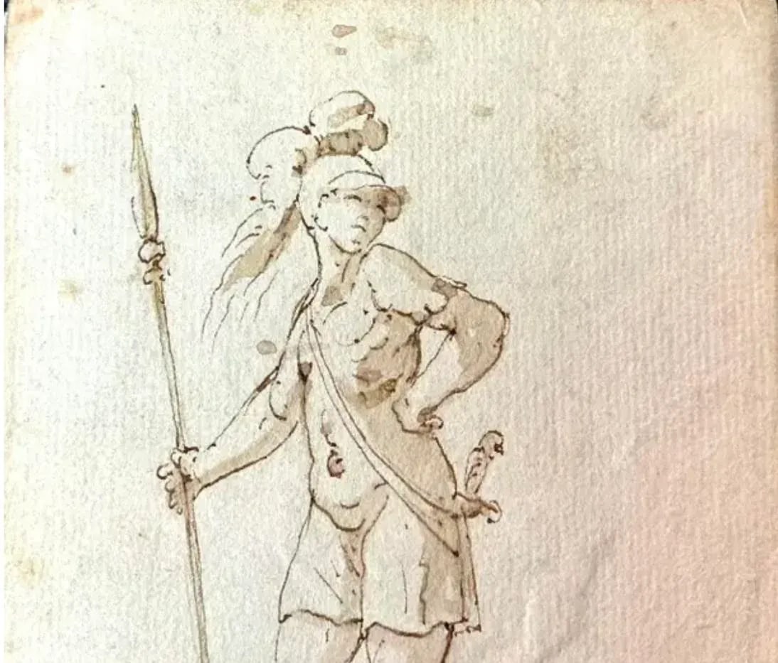 Pair of Italian Old Master Drawings of Soldiers - 8
