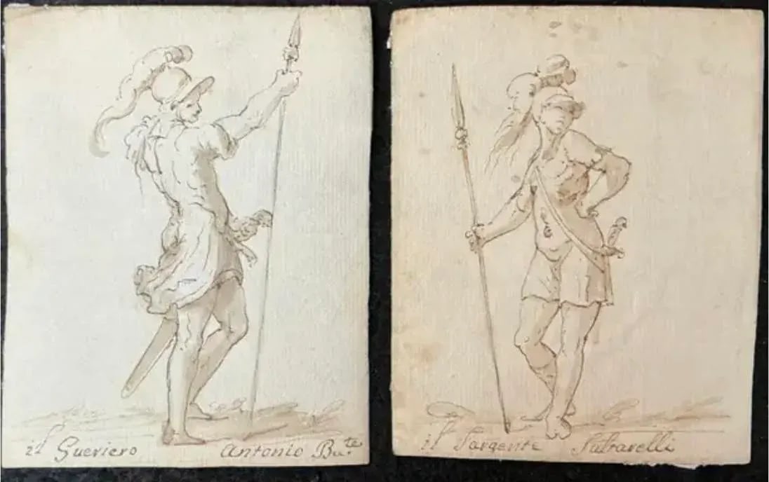 Pair of Italian Old Master Drawings of Soldiers - 9