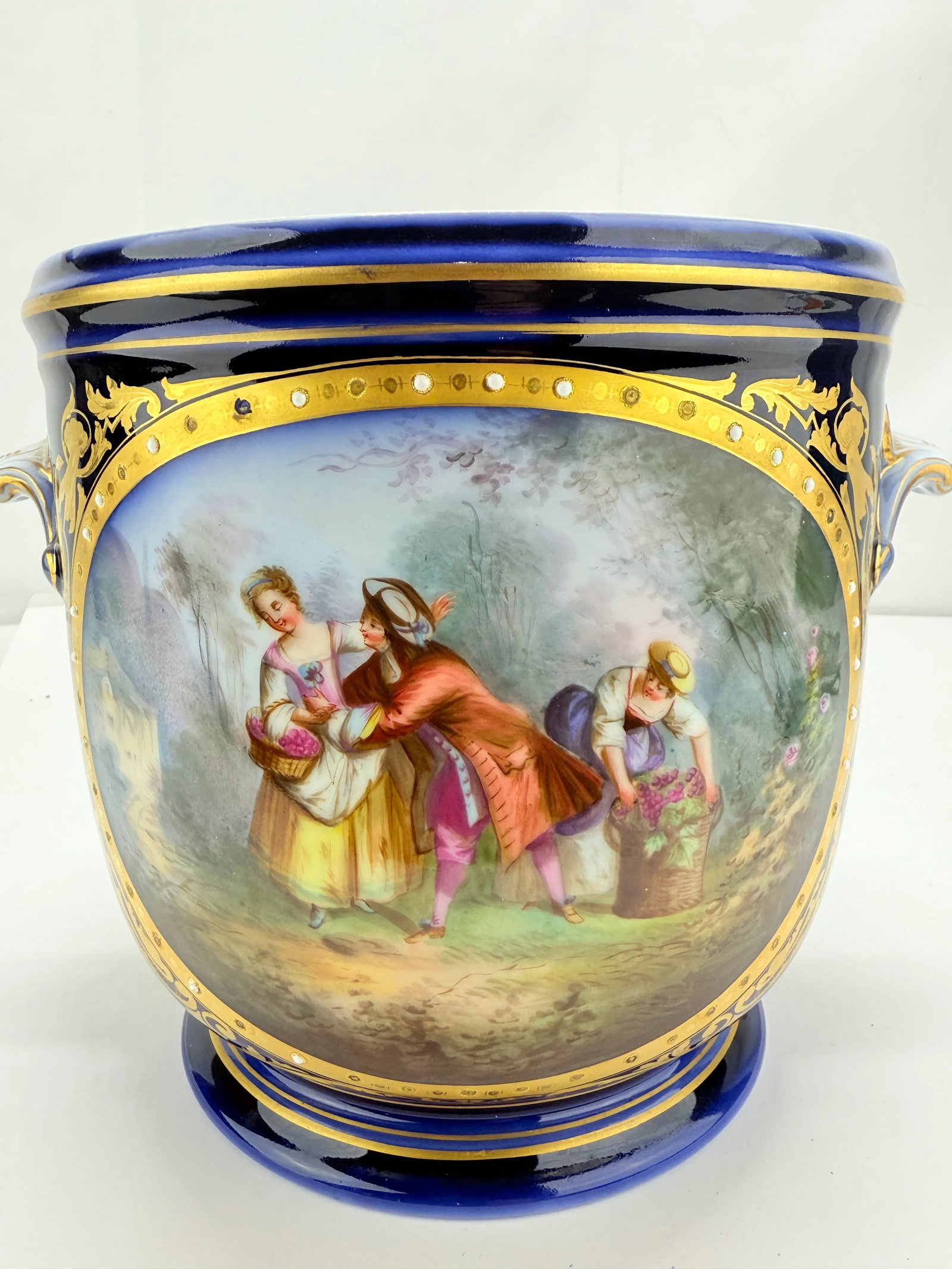19th Century, Sevres Cobalt Porcelain & Hand Painted Jardiniere or Cache Pot - 10