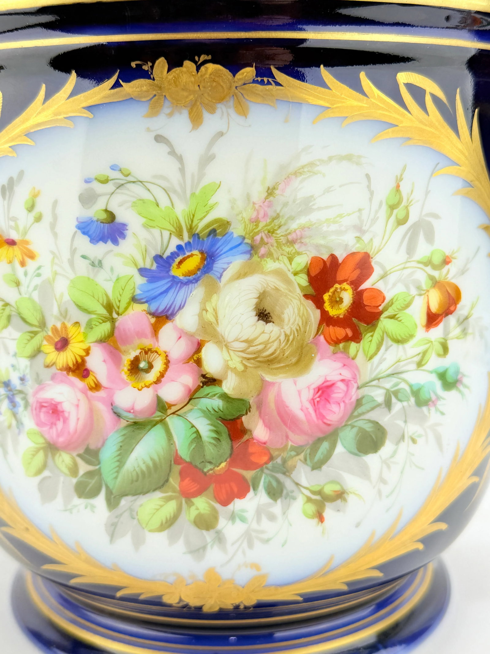 19th Century, Sevres Cobalt Porcelain & Hand Painted Jardiniere or Cache Pot - 12