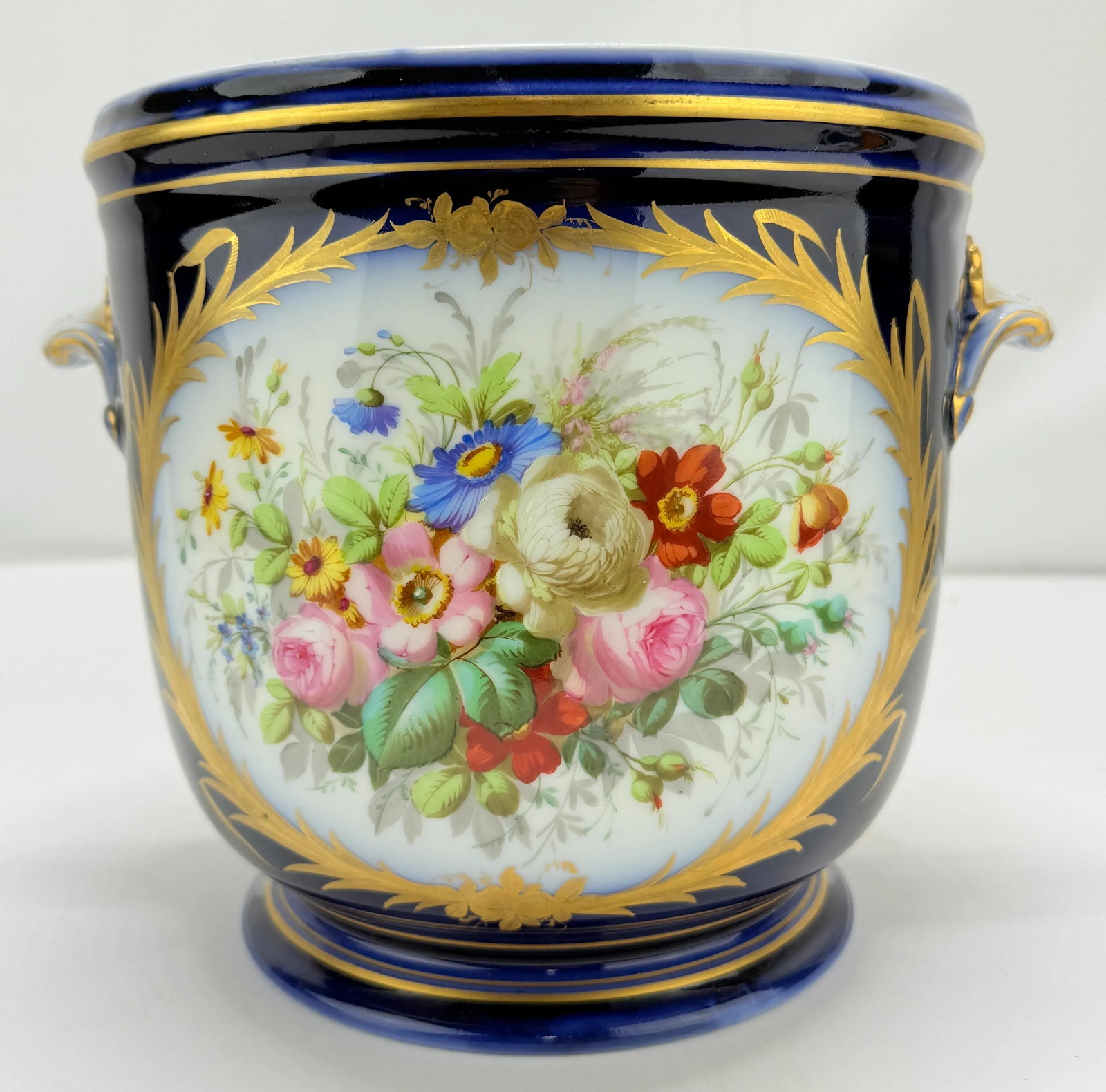 19th Century, Sevres Cobalt Porcelain & Hand Painted Jardiniere or Cache Pot - 2