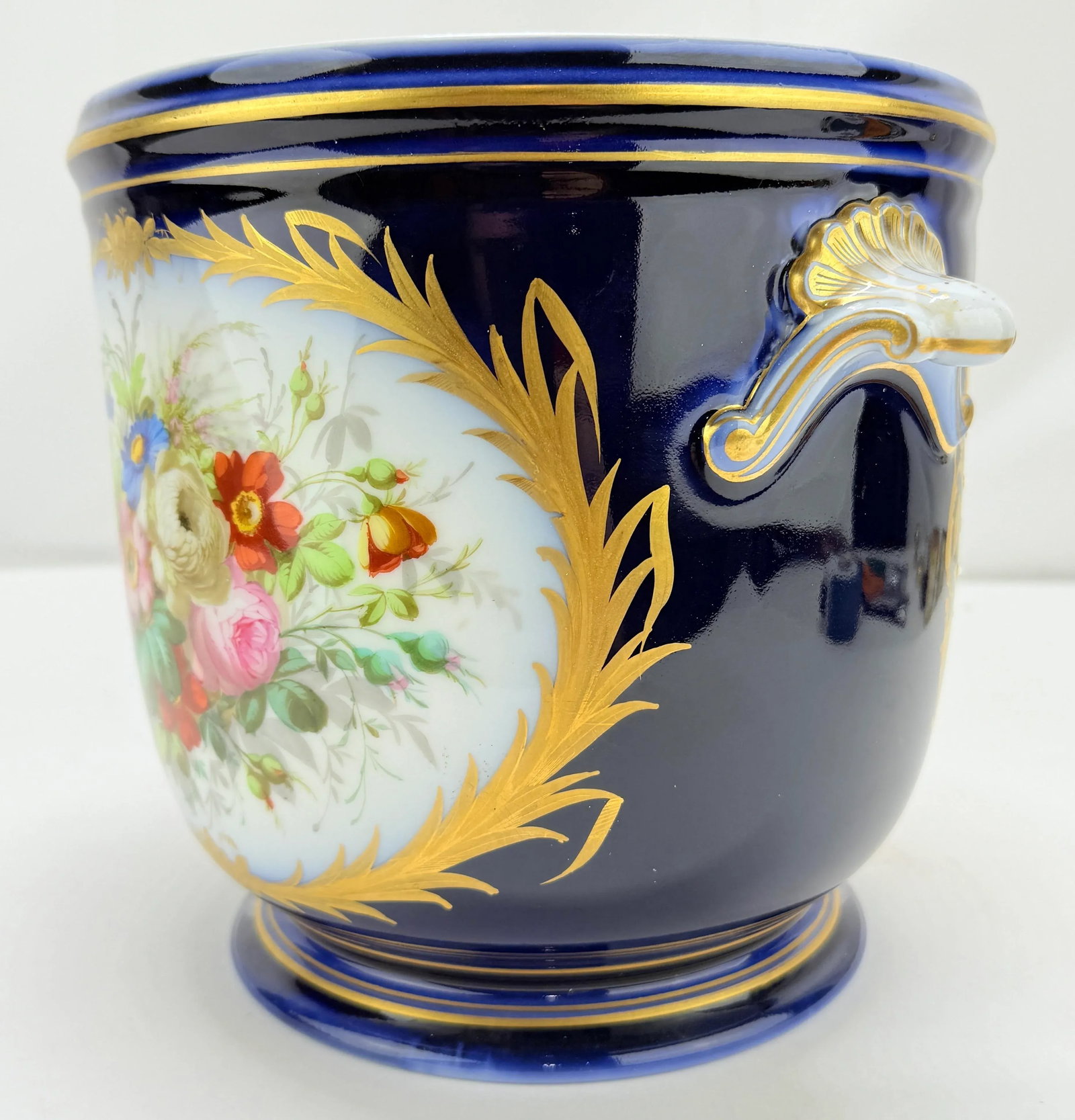19th Century, Sevres Cobalt Porcelain & Hand Painted Jardiniere or Cache Pot - 3