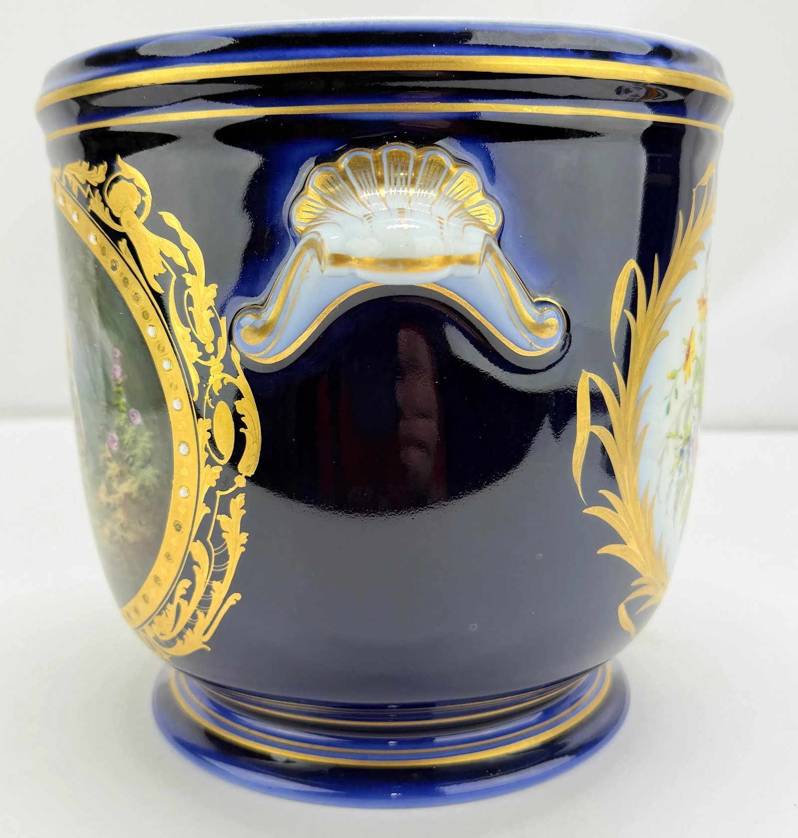 19th Century, Sevres Cobalt Porcelain & Hand Painted Jardiniere or Cache Pot - 4
