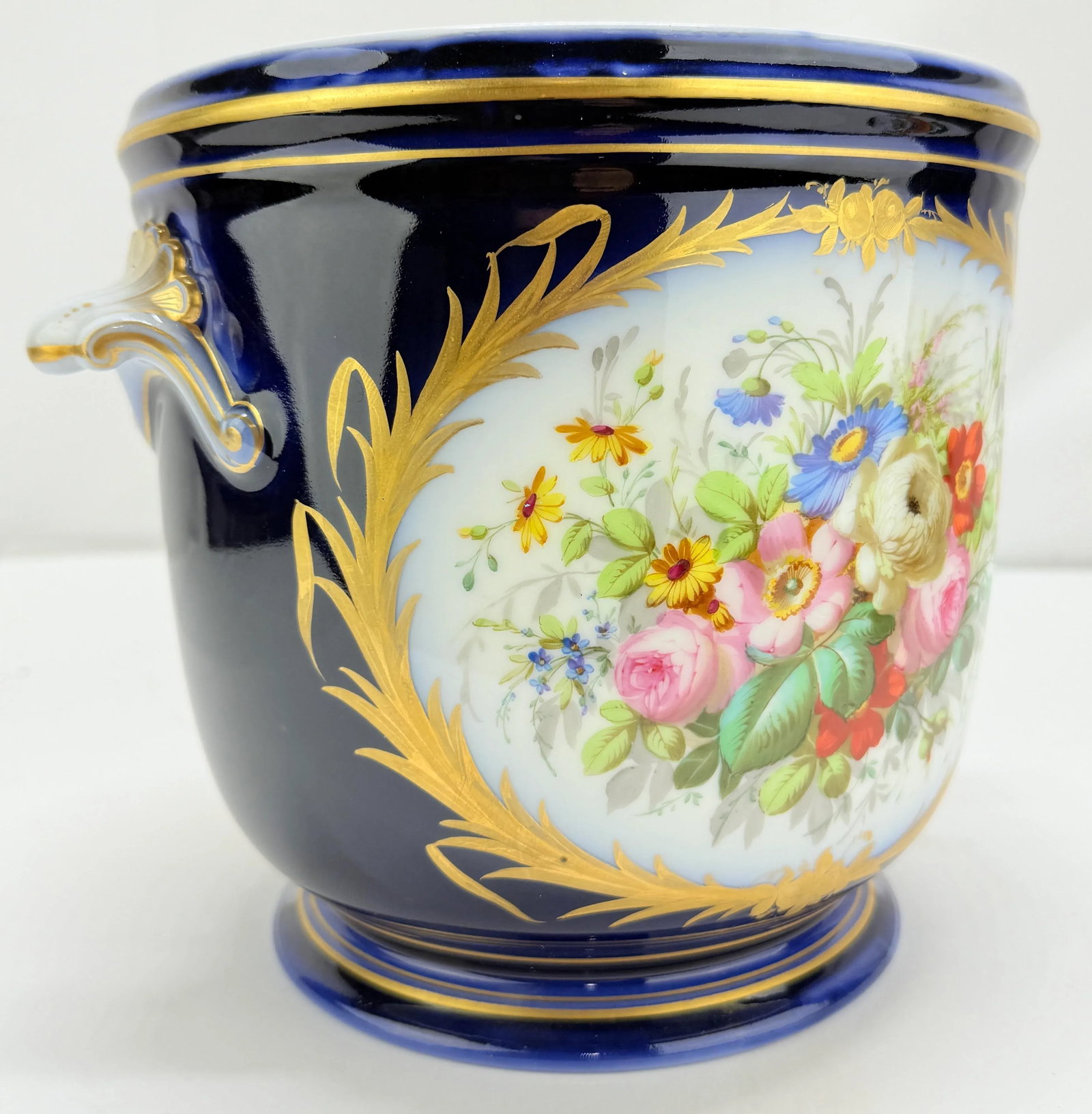 19th Century, Sevres Cobalt Porcelain & Hand Painted Jardiniere or Cache Pot - 6
