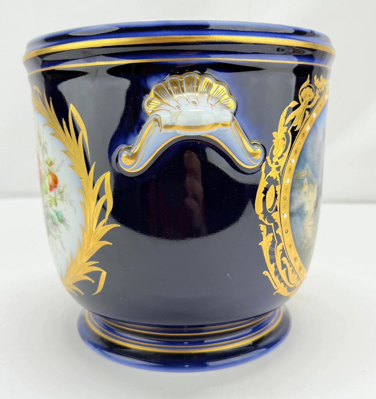 19th Century, Sevres Cobalt Porcelain & Hand Painted Jardiniere or Cache Pot - 7