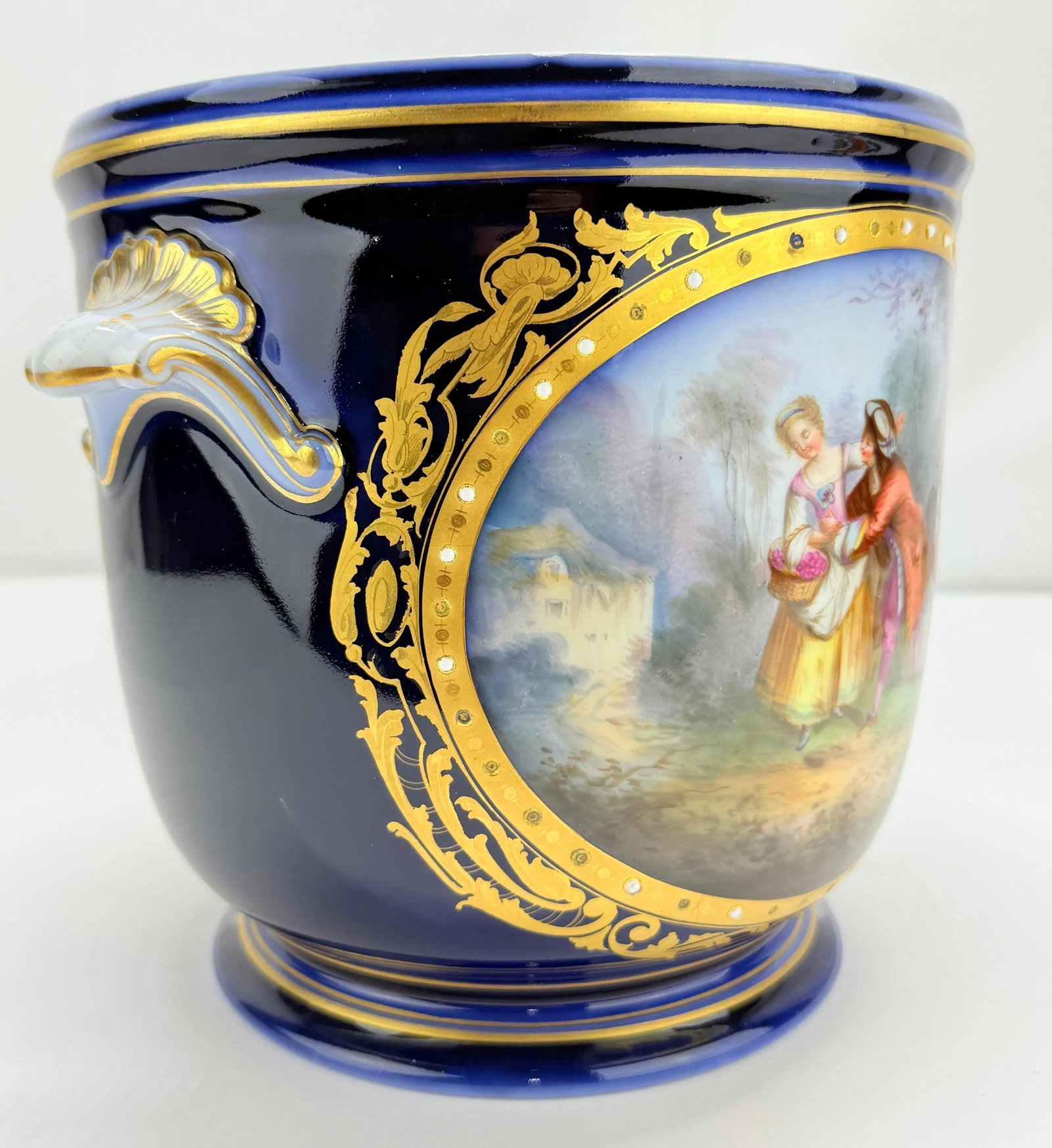 19th Century, Sevres Cobalt Porcelain & Hand Painted Jardiniere or Cache Pot - 9