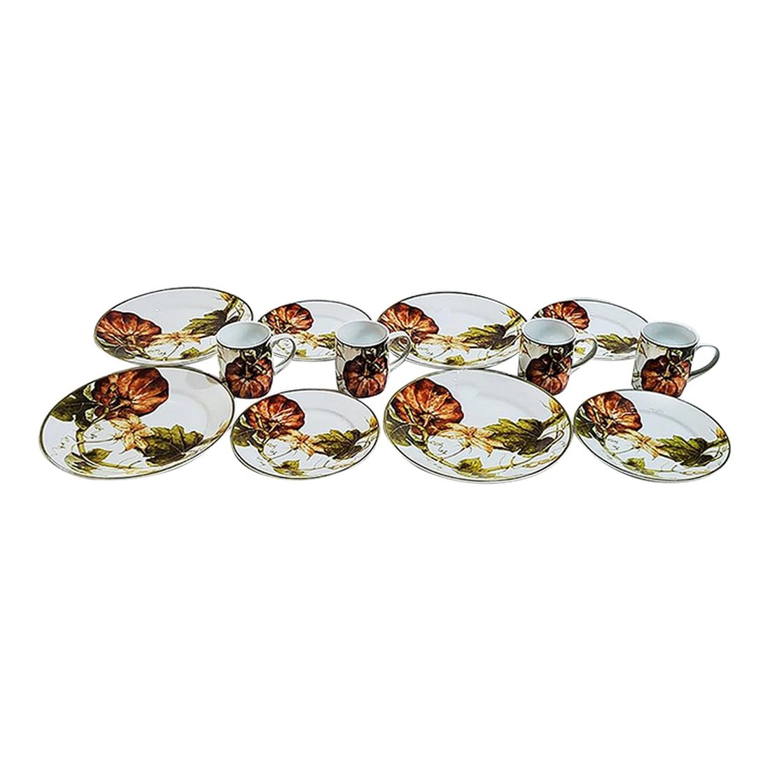 Williams - Sonoma Botanical Pumpkin China Service for 4 - 12 Pieces: Set of 12 pieces, service for 4 Williams - Sonoma Botanical Pumpkin porcelain china, dishwasher safe, microwave safe, discontinued As new condition Includes 4 dinner plates 11", 4 salad plates 8 1/2",