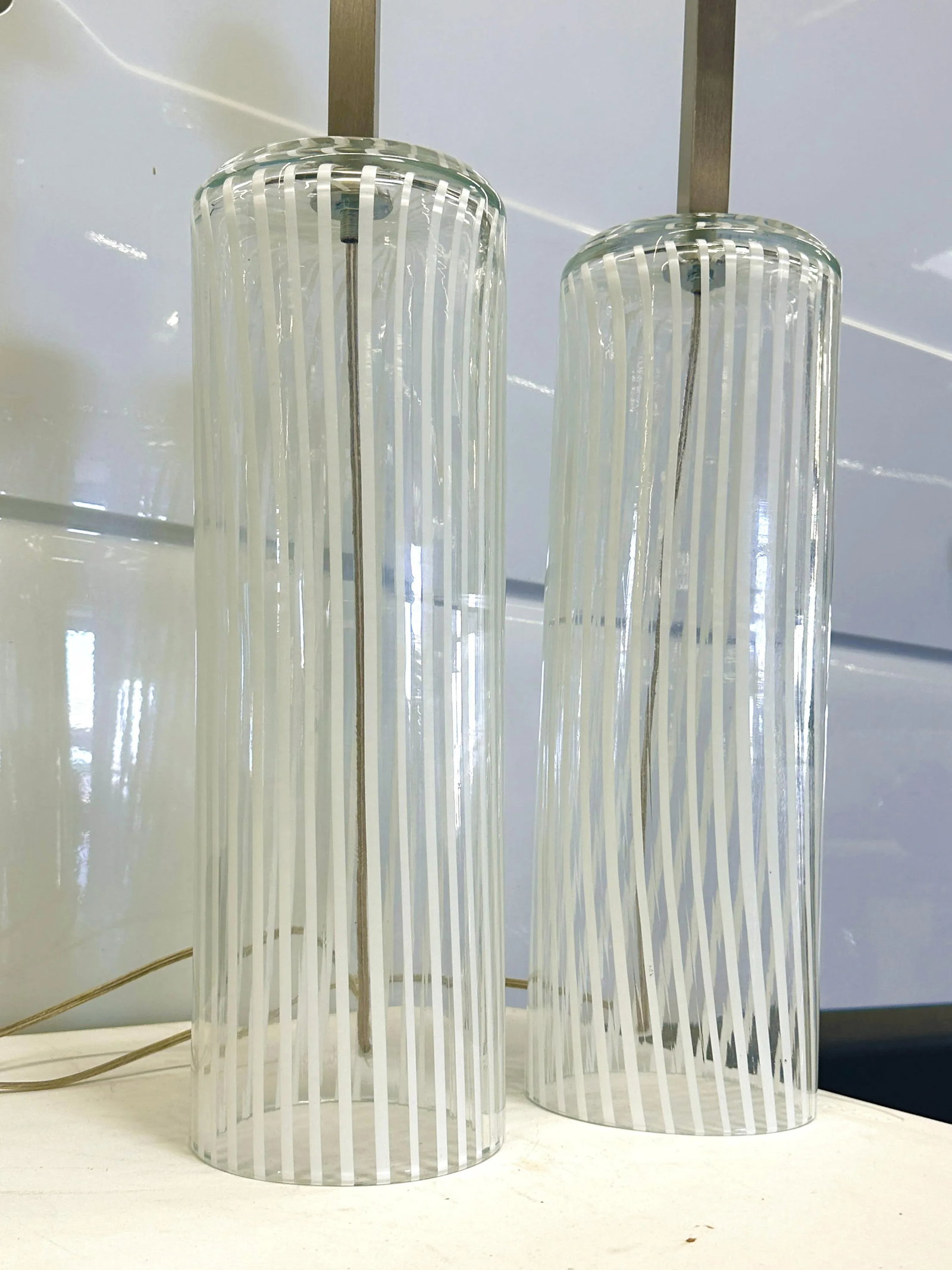 Set of Two Milky-White "Canne Di Filigrana" Filigree Rods Murano Glass - 4
