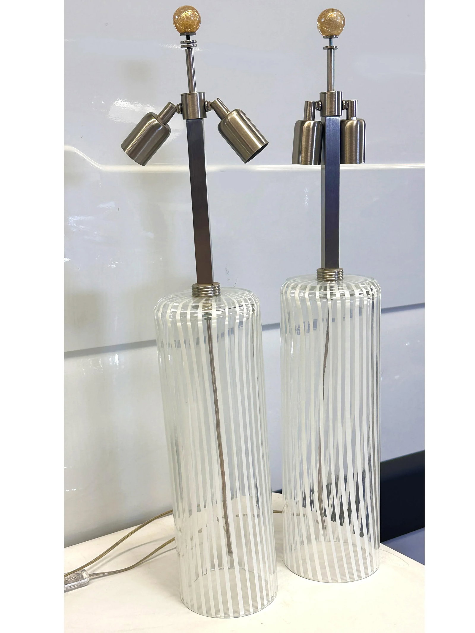Set of Two Milky-White "Canne Di Filigrana" Filigree Rods Murano Glass - 6