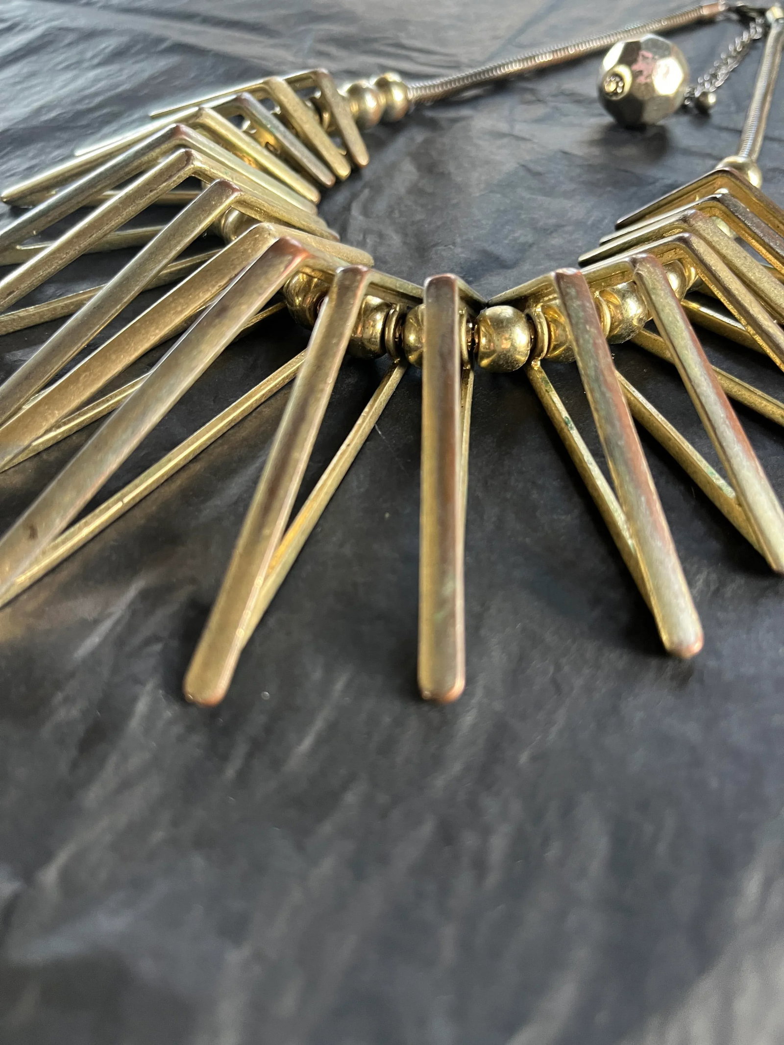 1970s Italian Brass Spike Brutalist Statement Necklace - 11