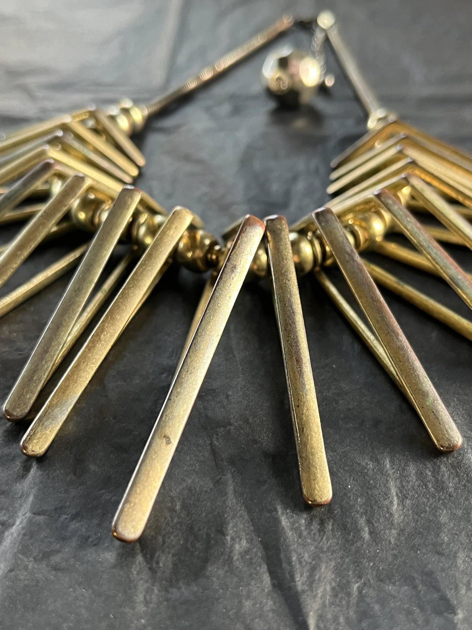1970s Italian Brass Spike Brutalist Statement Necklace - 9