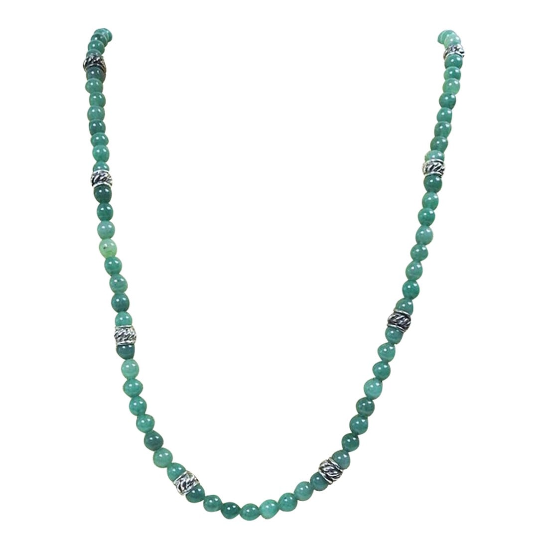 Late 20th Century Jade and Silver Beaded Necklace: Late 20th century jade and silver beaded necklace. Hook and eye clasp marked 925 and Thailand. Jade beads are 8mm. Condition: Alterations: Original Condition Unaltered Imperfections: Some