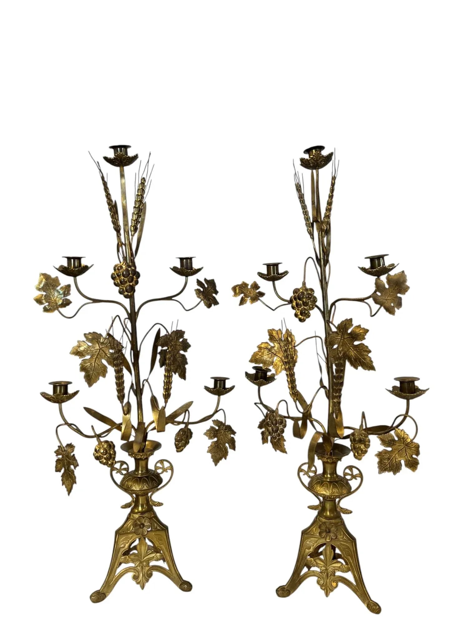Antique French Girandoles 1800s in Harvest Motifs, Pair. - 6
