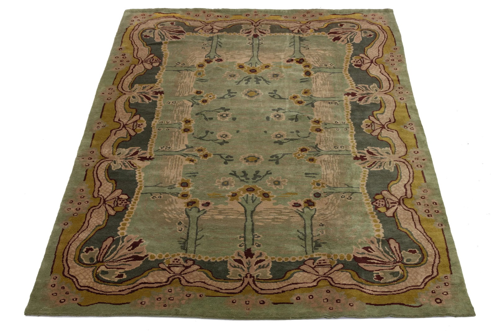 Green Modern Donegal Arts & Crafts Style Handmade Wool Rug - 2