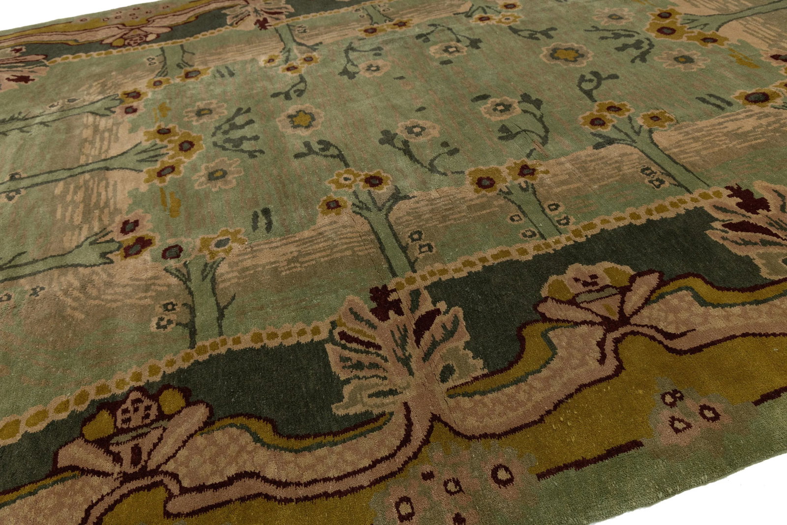 Green Modern Donegal Arts & Crafts Style Handmade Wool Rug - 5