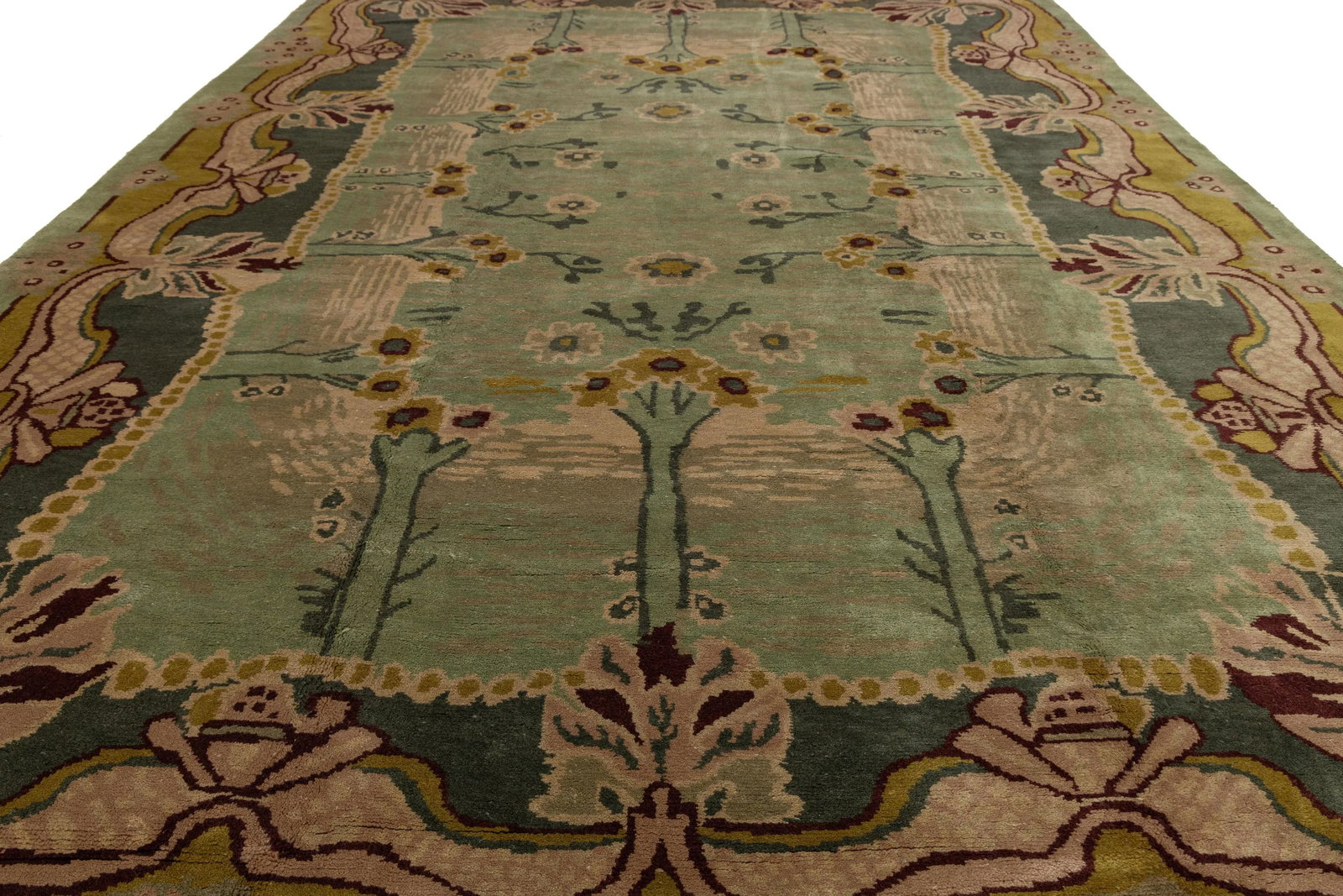 Green Modern Donegal Arts & Crafts Style Handmade Wool Rug - 6