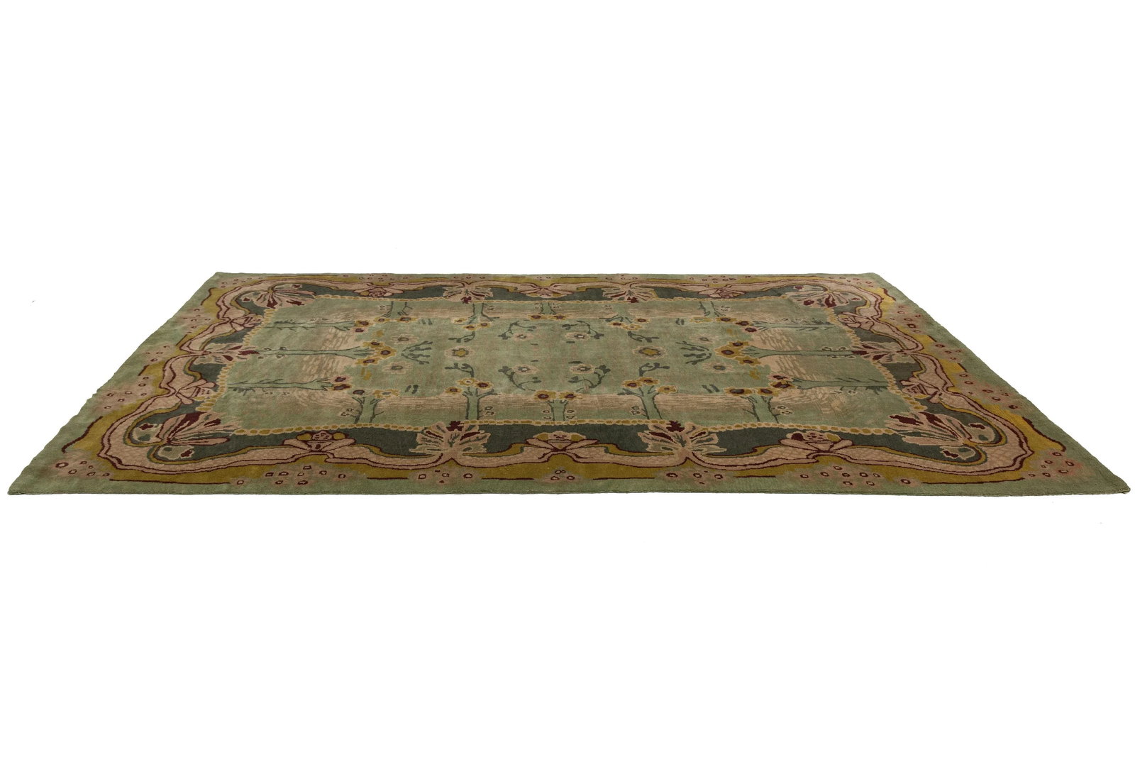 Green Modern Donegal Arts & Crafts Style Handmade Wool Rug - 7