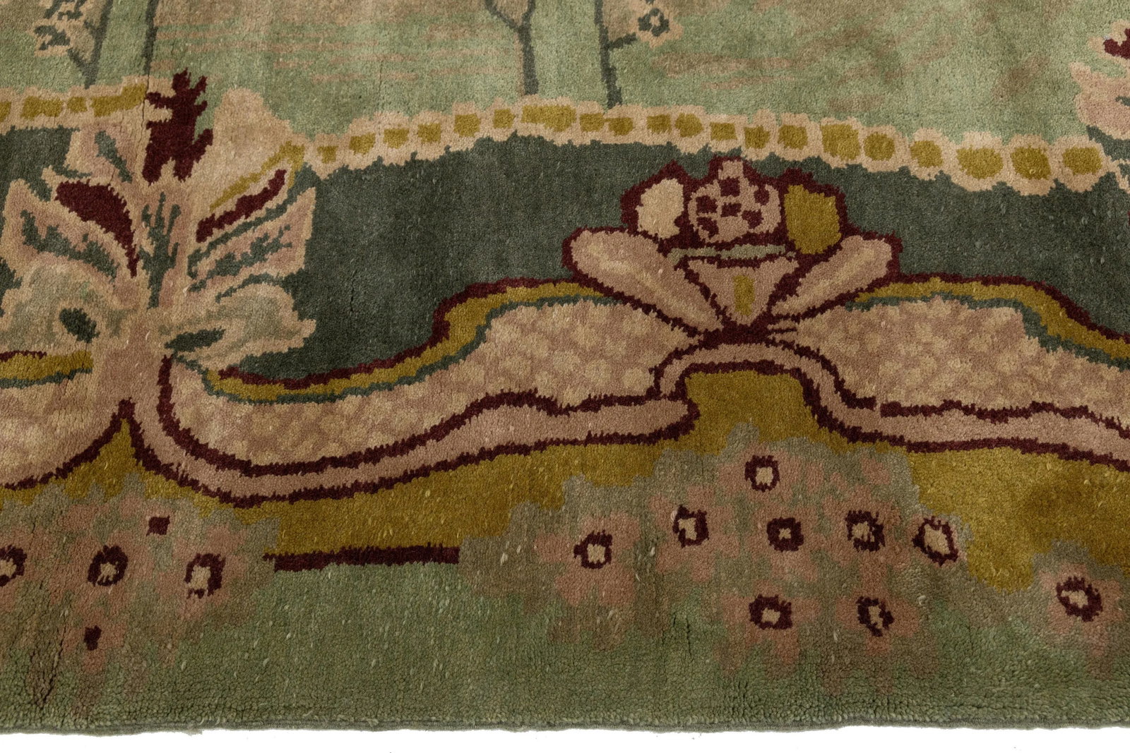 Green Modern Donegal Arts & Crafts Style Handmade Wool Rug - 9