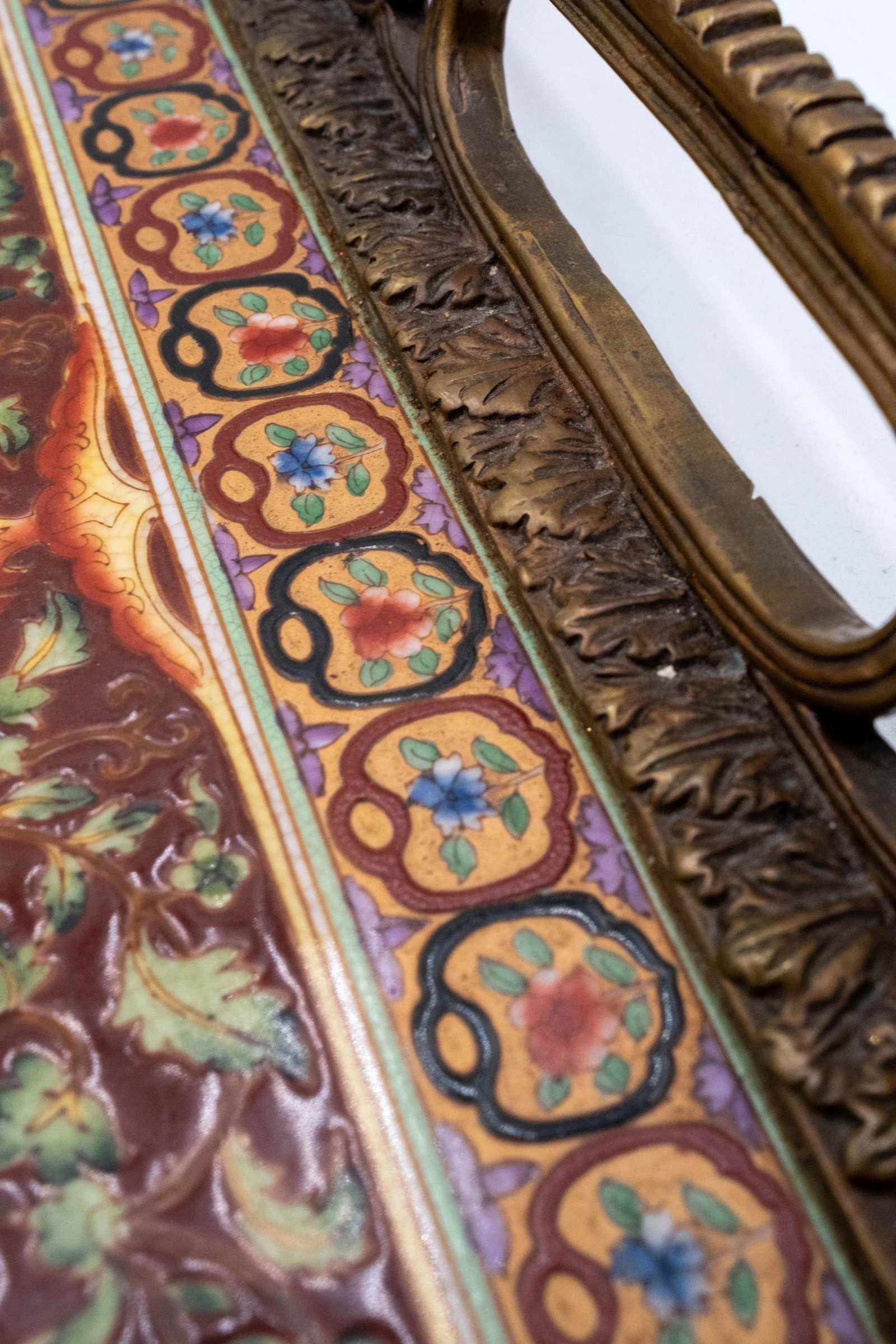 Heavy Castilian Hand Painted Bronze & Porcelain Serving Tray - 10