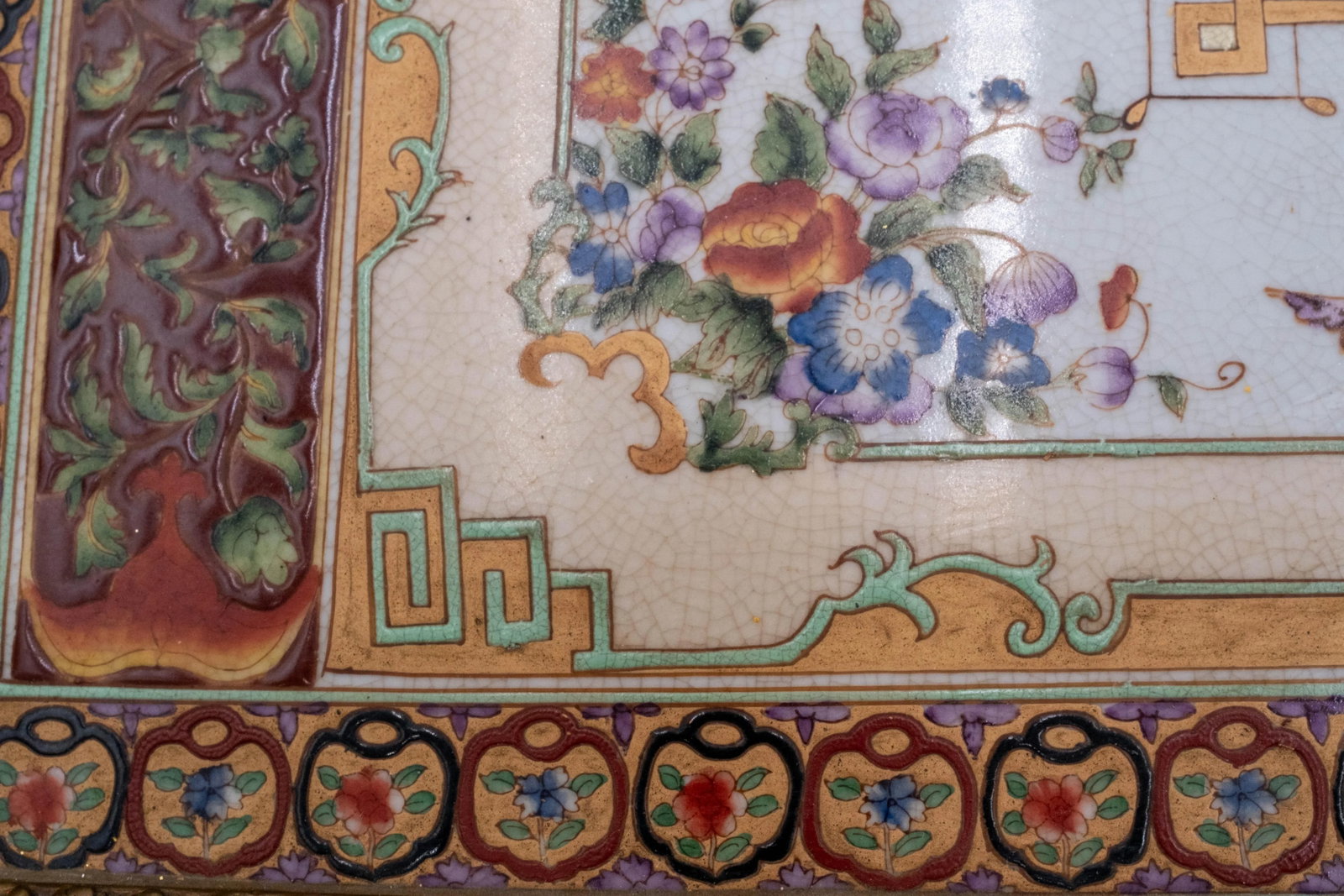 Heavy Castilian Hand Painted Bronze & Porcelain Serving Tray - 11