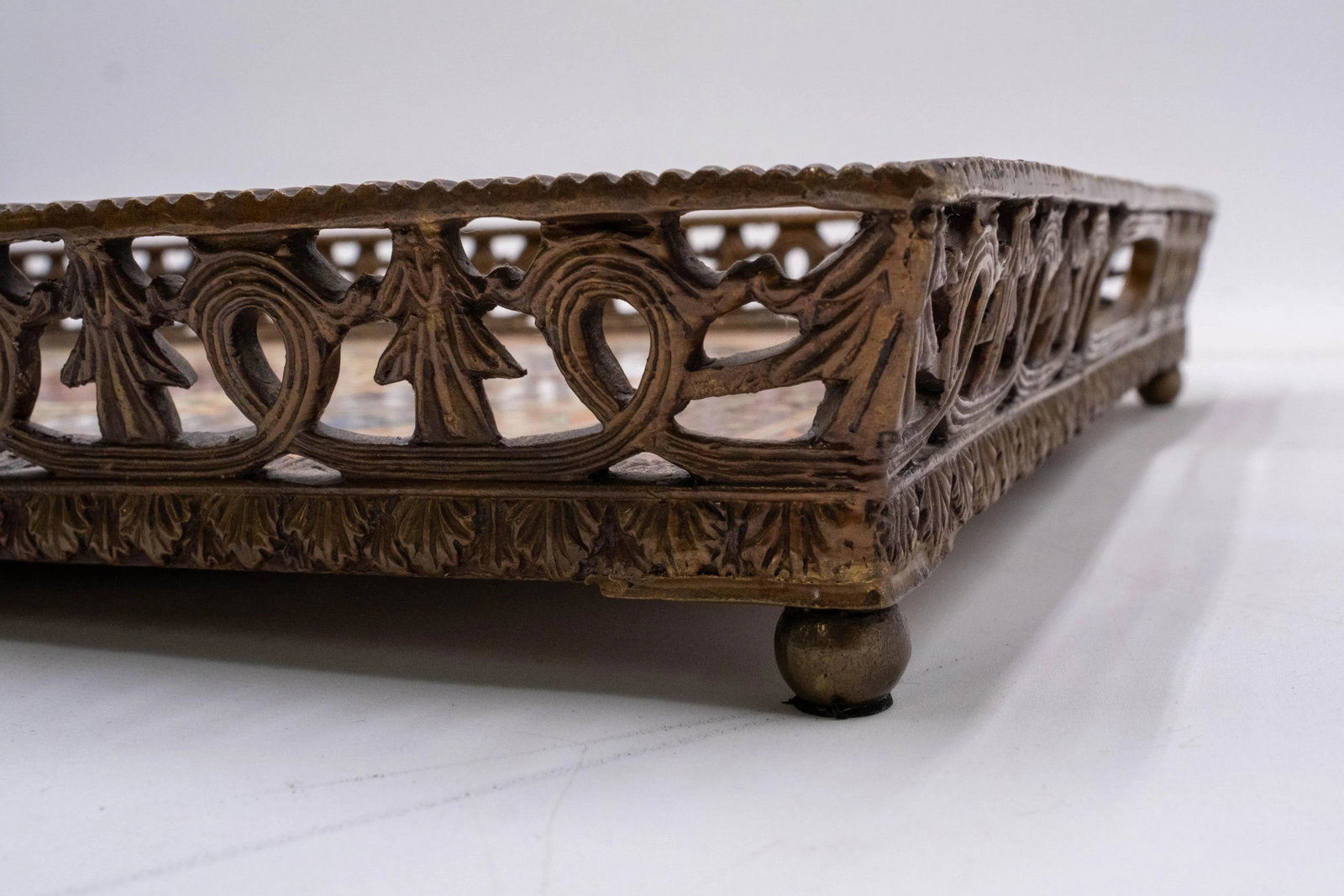 Heavy Castilian Hand Painted Bronze & Porcelain Serving Tray - 13