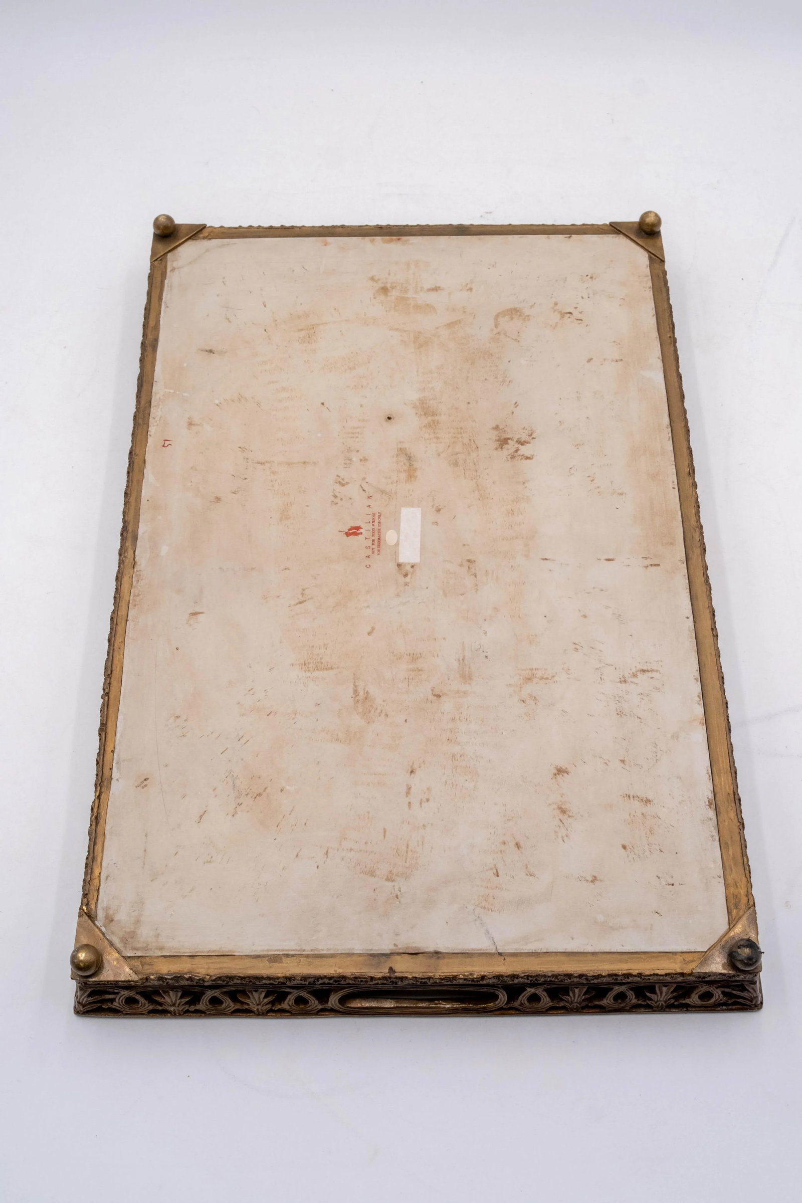 Heavy Castilian Hand Painted Bronze & Porcelain Serving Tray - 14