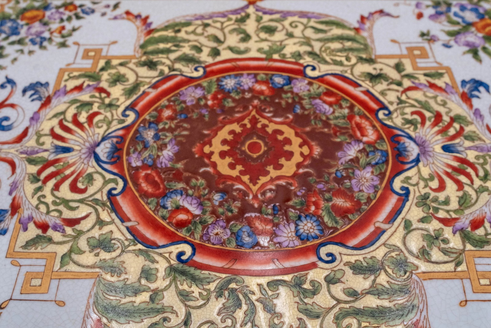 Heavy Castilian Hand Painted Bronze & Porcelain Serving Tray - 5