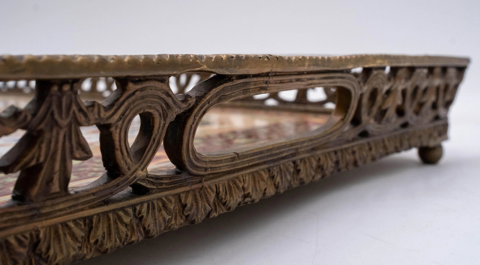 Heavy Castilian Hand Painted Bronze & Porcelain Serving Tray - 8