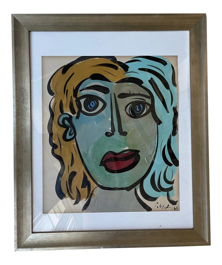 1974 Abstract Expressionist Portrait Acrylic Painting by Peter Keil, Framed (1 of 7)
