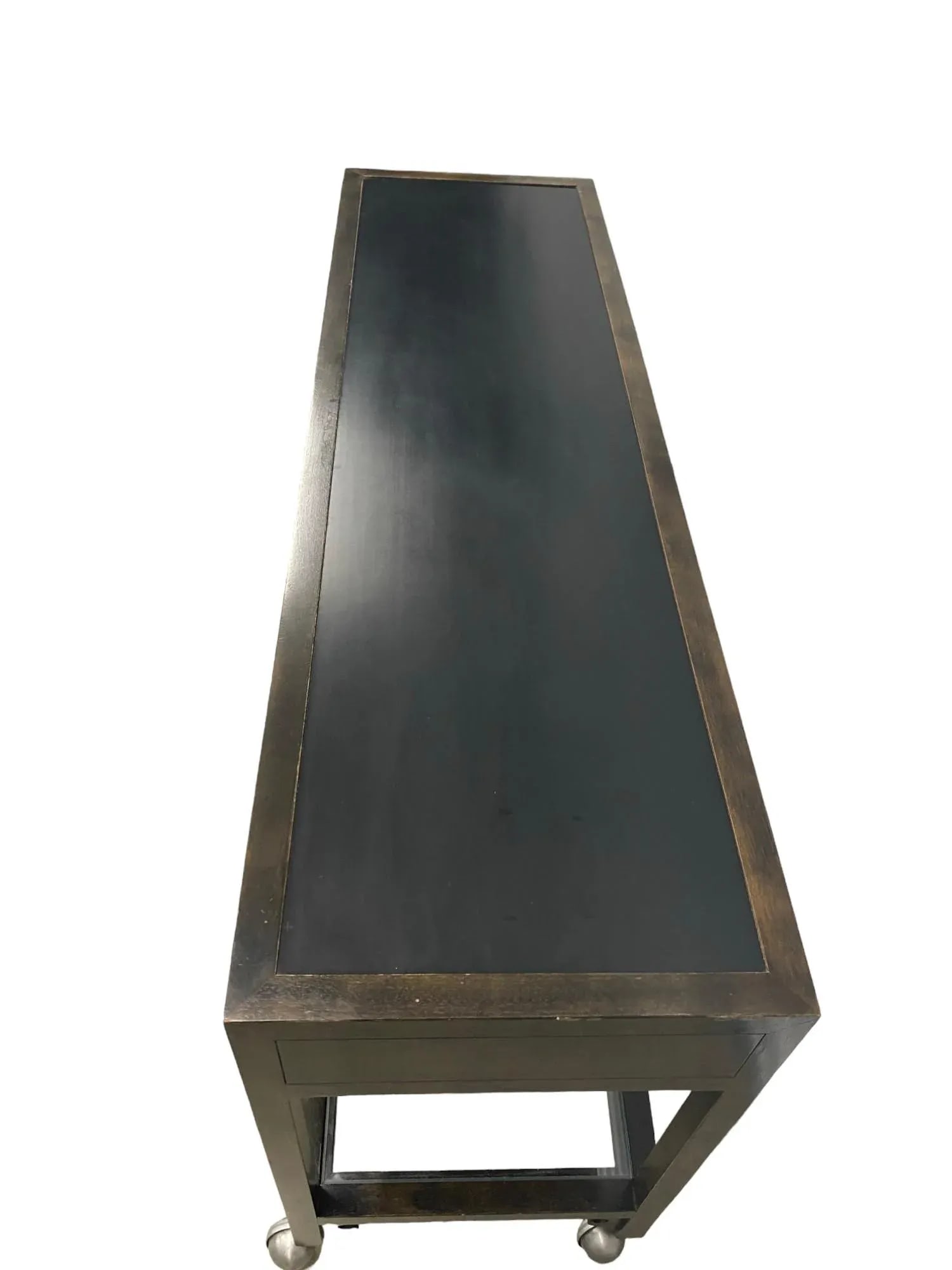 Baker Furniture Wood Sofa Console Entry Table on Casters With Glass Top and Drawers - 3