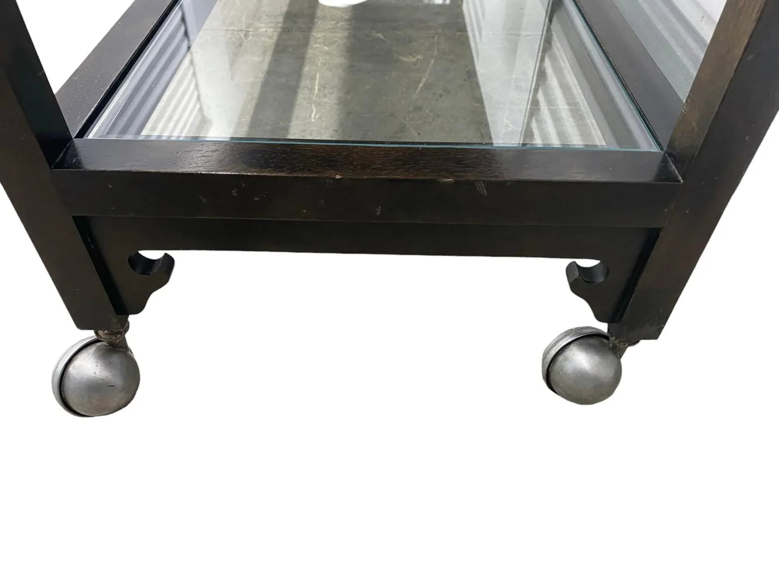 Baker Furniture Wood Sofa Console Entry Table on Casters With Glass Top and Drawers - 4