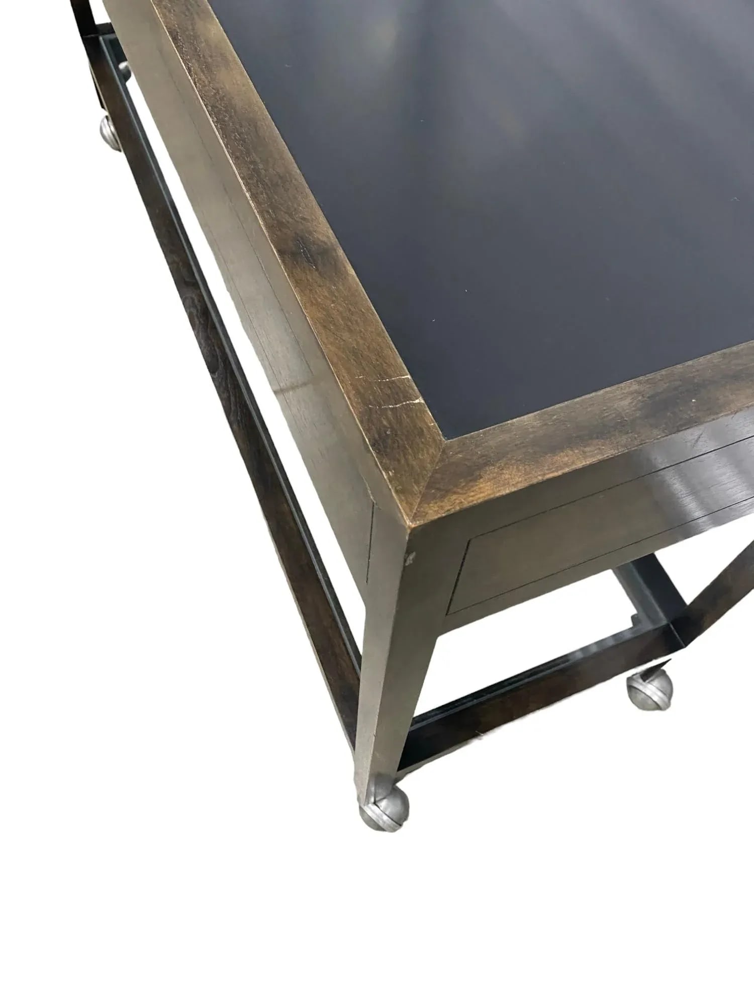 Baker Furniture Wood Sofa Console Entry Table on Casters With Glass Top and Drawers - 7