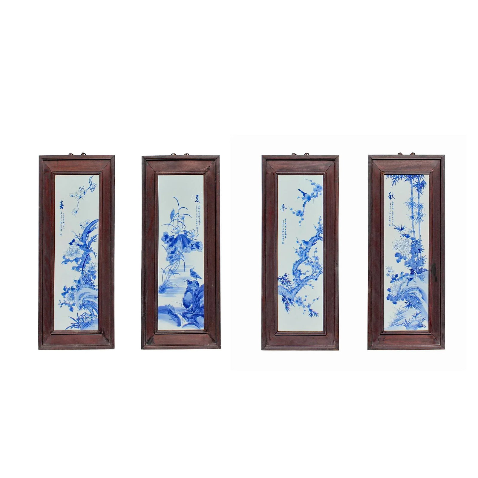 Chinese Blue White Porcelain Flower Birds Scenery Wall Panel Set - 11
