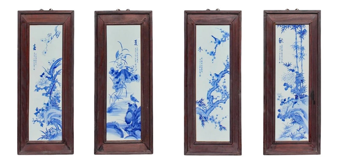 Chinese Blue White Porcelain Flower Birds Scenery Wall Panel Set (1 of 11)