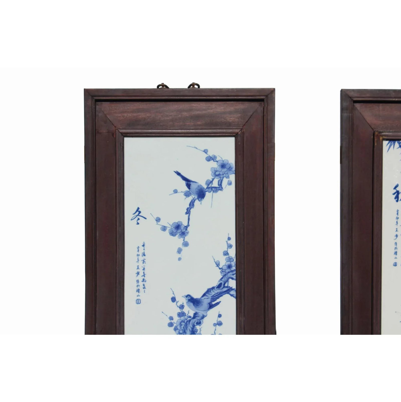 Chinese Blue White Porcelain Flower Birds Scenery Wall Panel Set - 2