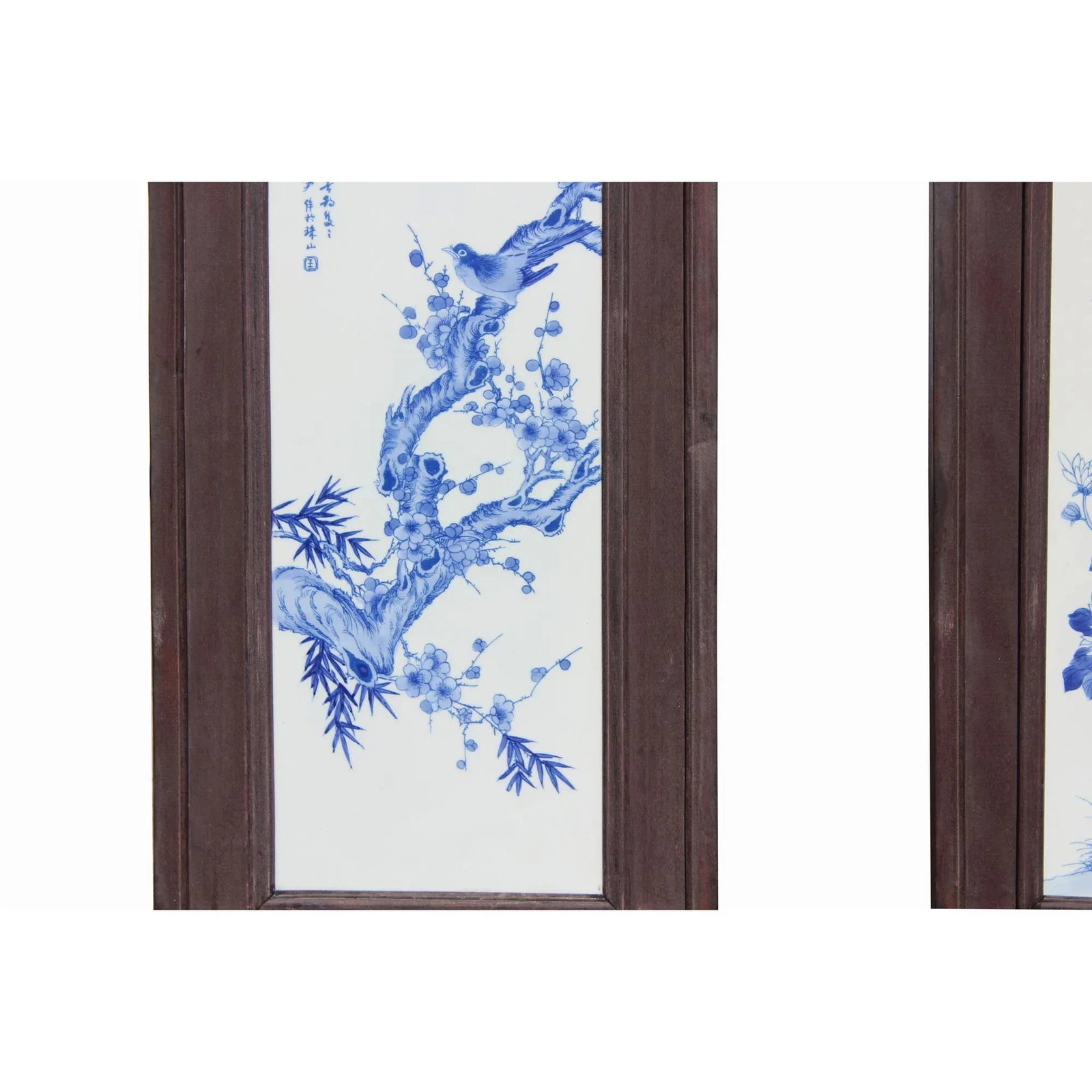 Chinese Blue White Porcelain Flower Birds Scenery Wall Panel Set - 3